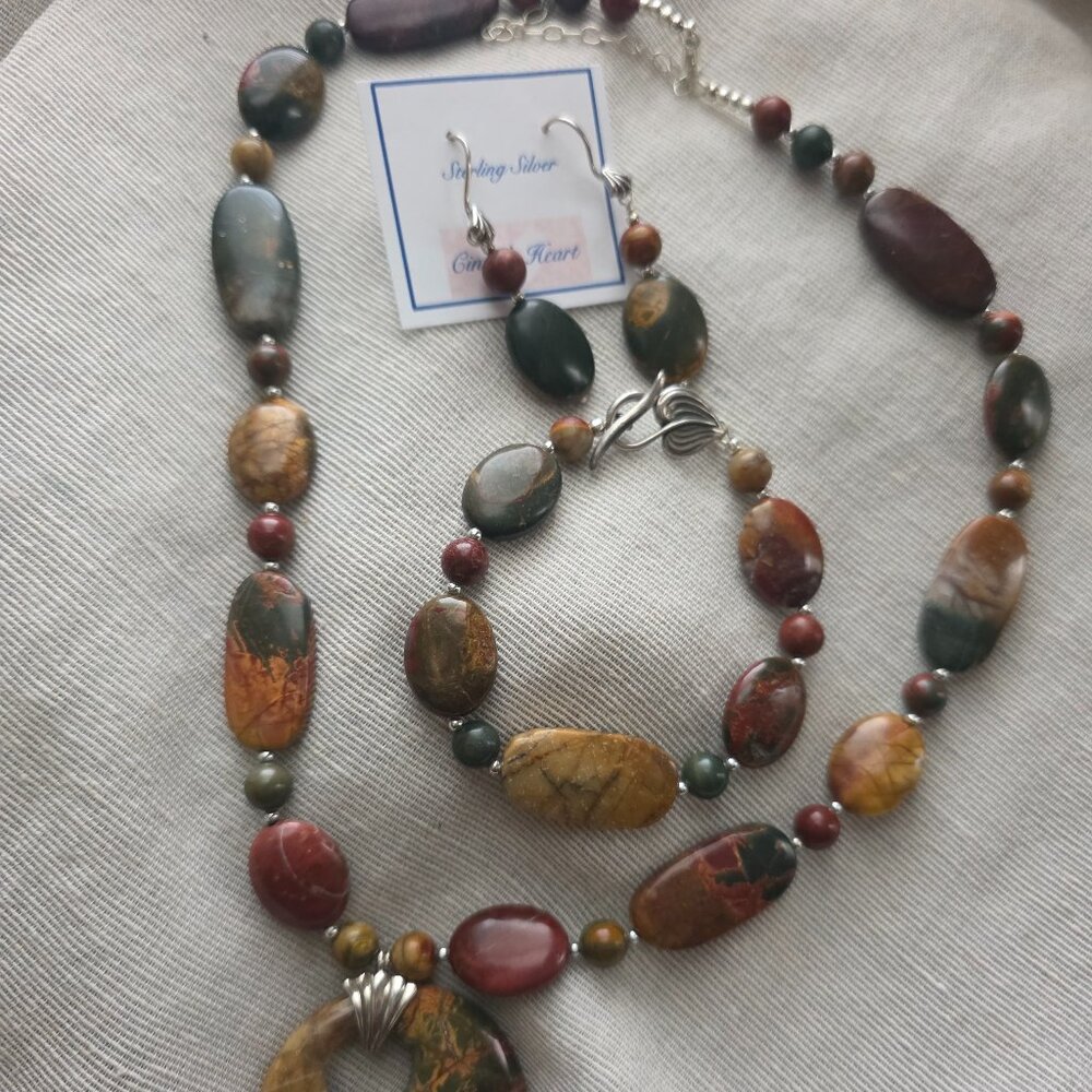 Natural Brown Stone Necklace, Earrings & Bracelet Set - Picture 3 of 6
